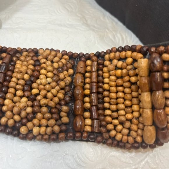 BOHO Intricate Brown Beaded Hip Tie Belt Wood Beads Hippie Adjustable - Picture 7 of 13
